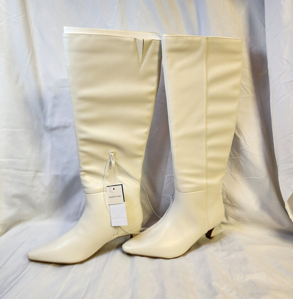 New Universal Threads Women White Knee High Boots Stiletto Heels Pointed Toe 8.5